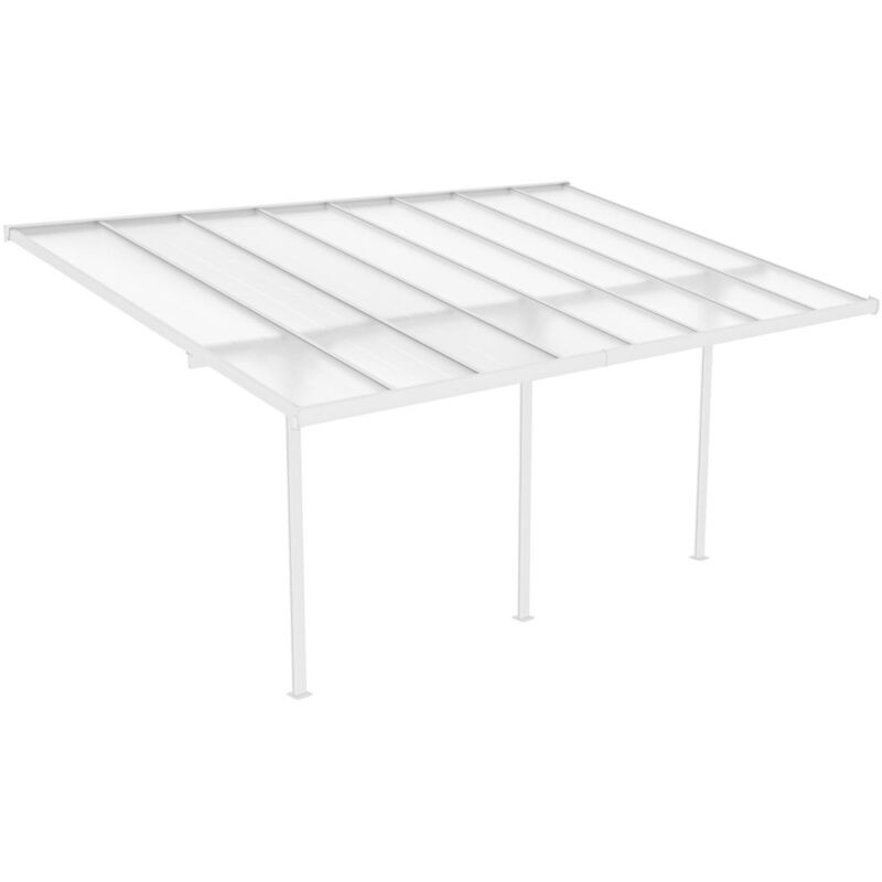 Vente-unique - Carport pergola adossé en aluminium 15,1 m² blanc alvaro