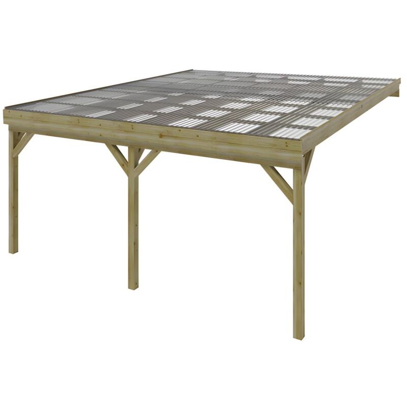 Vente-unique - Carport pergola double adossé en bois traité - avec toit en pvc - 2 voitures - 29,3 m² - artemida de Expertland