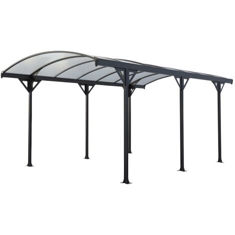 Carport pergola simple autoportant en aluminium - 1 voiture - 15,3 m² - Gris - GENARO