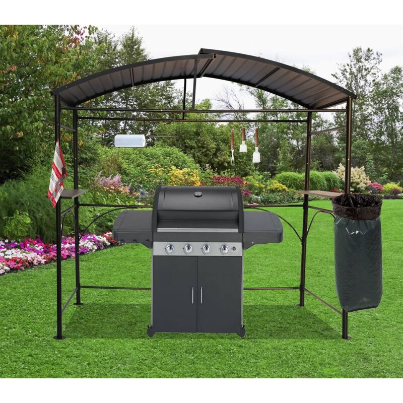 Carport pour barbecue à double toit en acier 2,63 x 1,50 x 2,40 m gris anthracite - CAR2415AC - Habrita Foresta