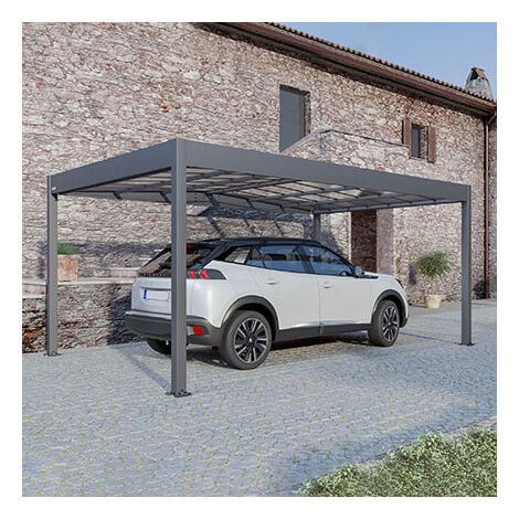 Carport simple 326x509 cm en aluminium et métal anthracite - LIBECCIO