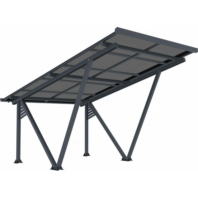 Carport solaire avec panneaux photovoltaïques - 366 x 575 x 366 cm - Gris - 4,1 kW - Gris.