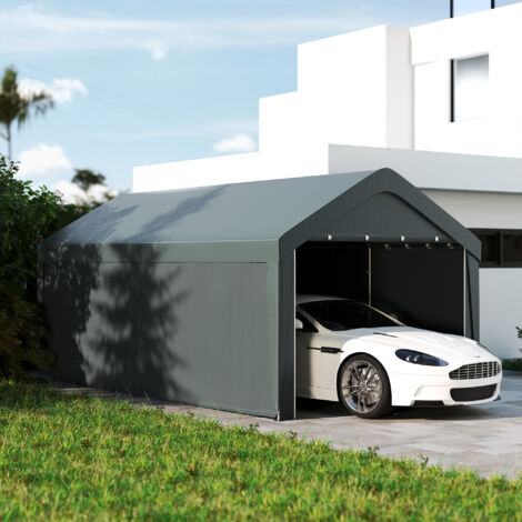 Carport tente de garage 3 x 6 m. abri voiture extérieur. parois latérales amovibles. 2 portes zippées enroulables. gris
