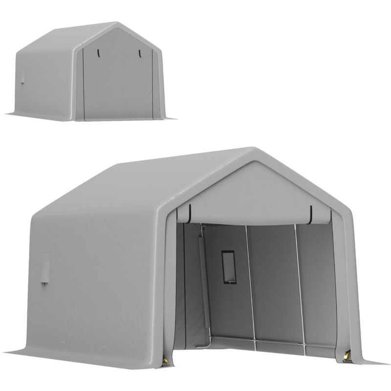 Carport tente garage 5,2 x 3 m - porte enroulable zippée - acier galvanisé pe gris