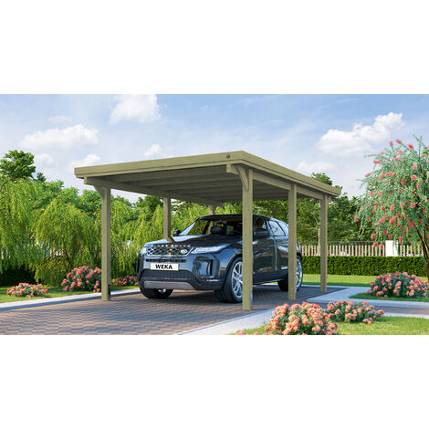 Carport WEKA simple pour voiture avec toit PVC. - Naturel