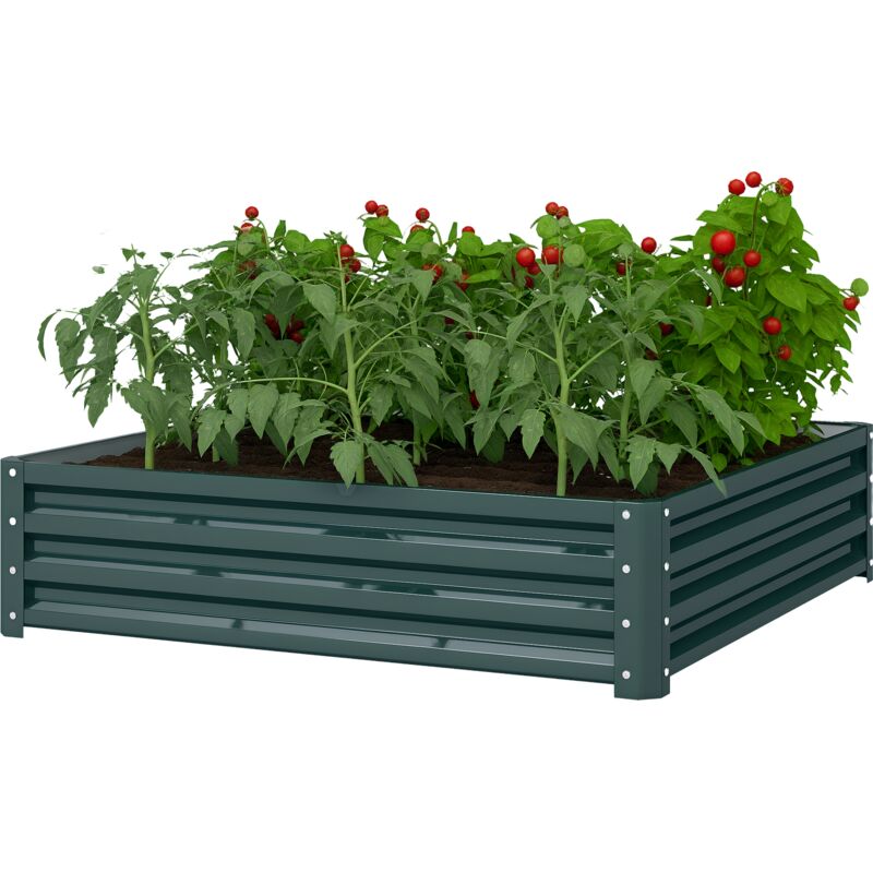Carré potager de jardin dim. 120L x 120l x 30H cm tôle d'acier ondulée vert foncé