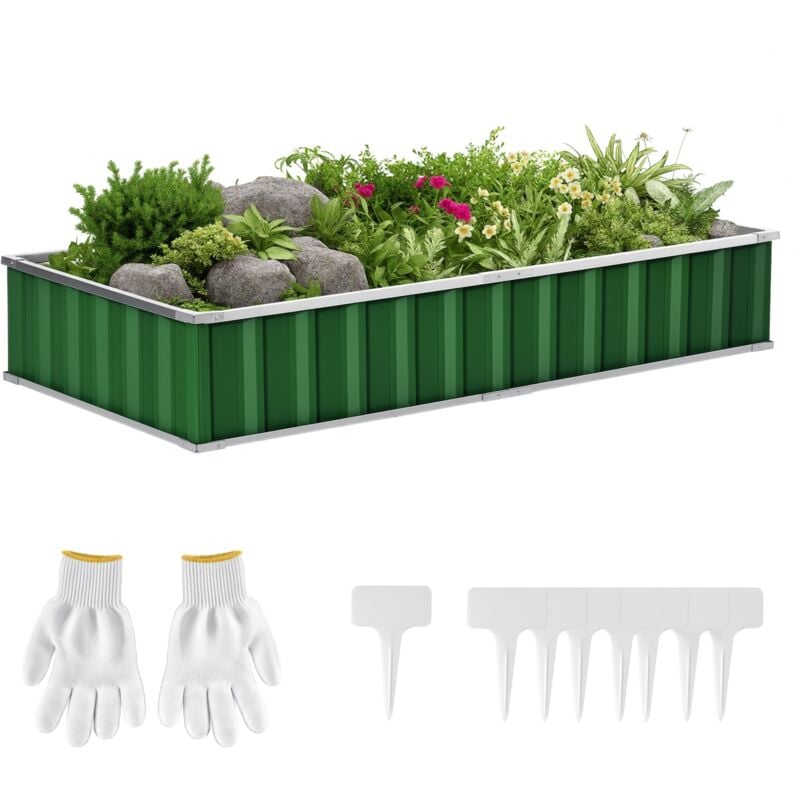 Outsunny - Carré potager de jardin dim. 174L x 90l x 30H cm - modulable, montage sans outils, gants fournis - tôle d'acier ondulée verte