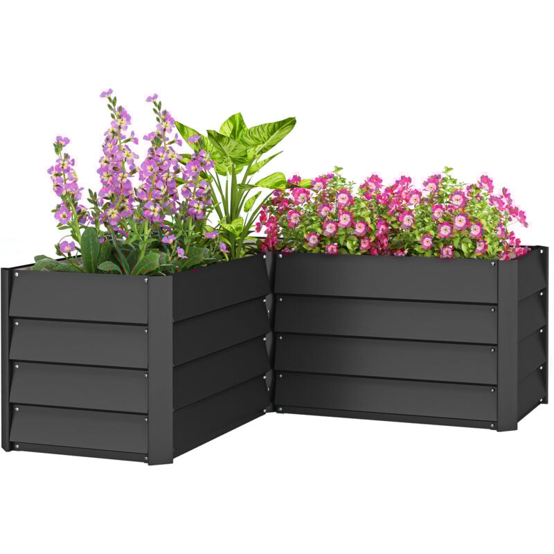 Carré potager de jardin jardinière d'angle sans fond - 115L x 115l x 44H cm - acier galvanisé gris foncé