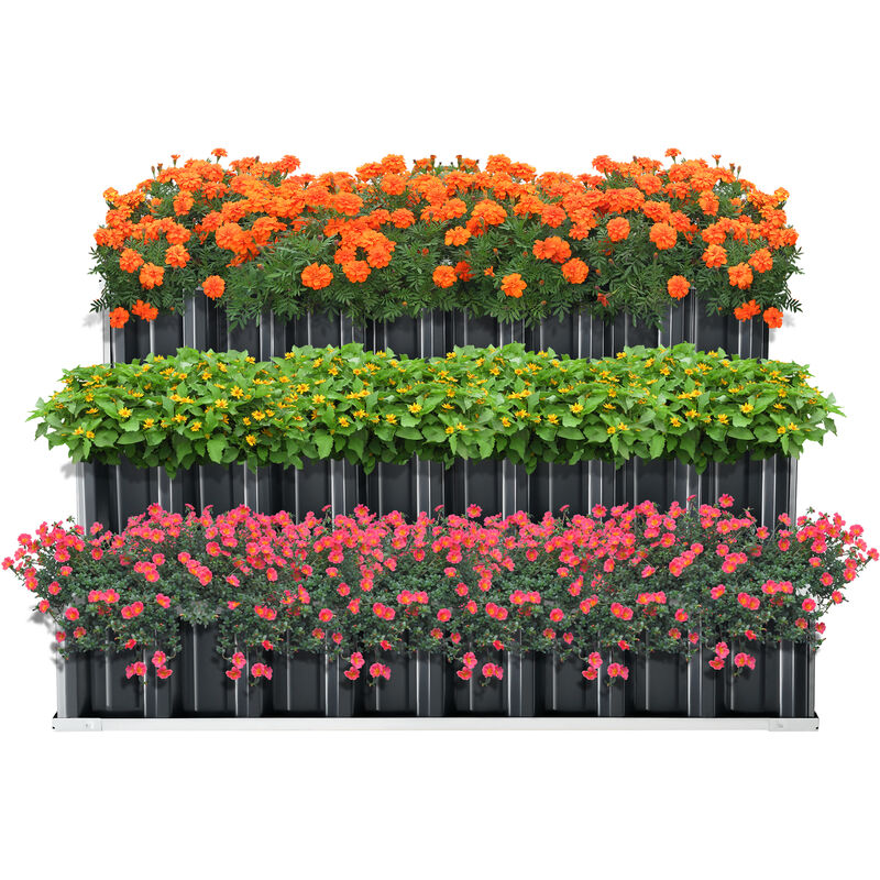 Carré potager Renswoude à 3 niveaux en acier galvanisé 118 x 118 x 60 cm anthracite [en.casa]