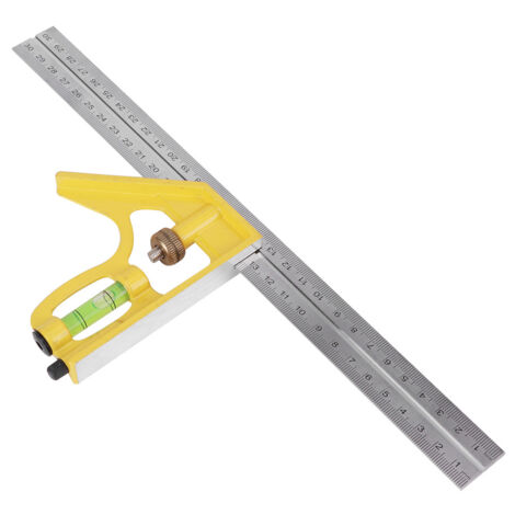 Carré combiné, 11,8 Pouces, Marquage de 45 à 180 Degrés, Règle Portable en Acier Inoxydable, Outil de Mesure du Bois, Jaune 300 Mm