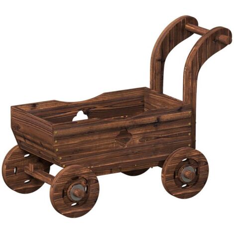 Carré de jardin surélevé en bois, en forme de chariot, avec 4 roues et poignée, dimensions : 68 x 38 x 52 cm