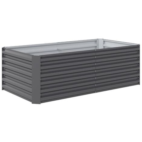 Carré de jardin surélevé en métal, 180 x 90 x 57,5 cm de profondeur, avec fond ouvert et poteau de support, gris foncé