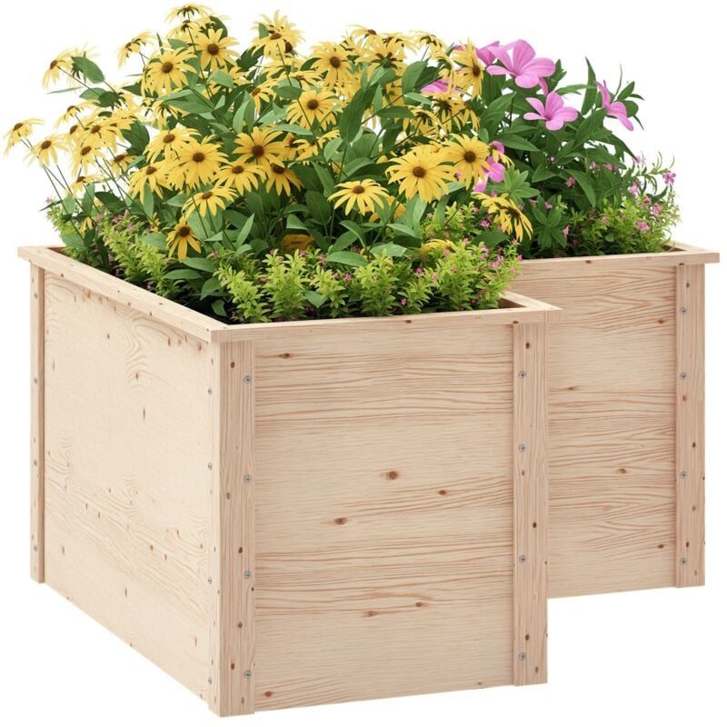 Carré de potager en bois - jardinière d'angle - dim. 120 x 120 x 62 cm - bois sapin naturel
