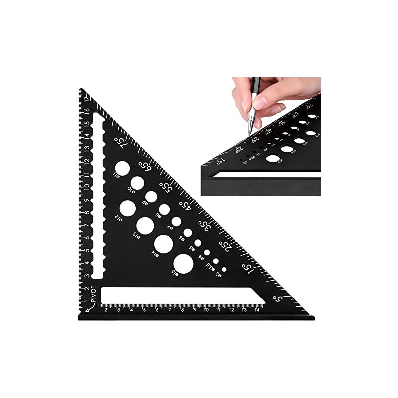 Carré de travail du bois 5 en 1 - L'outil de bricolage ultime avec rapporteur 45 à 90 et règle en aluminium de 180mm
