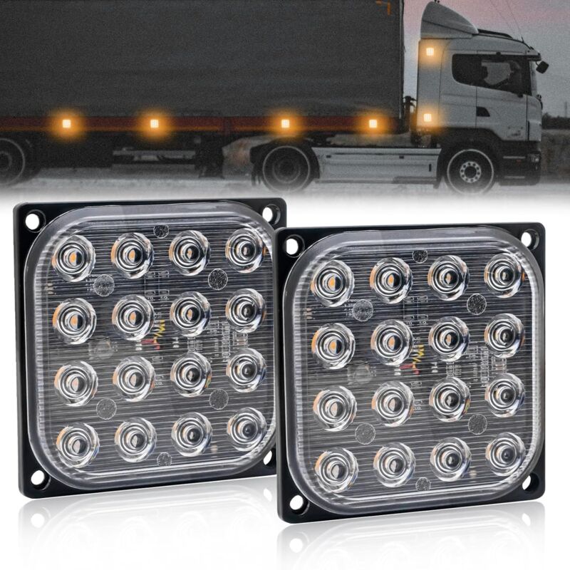 Carré Feux de Position LED Ambre,Ultra Thin Feux Latéraux Remorque 12V 24V Feux Arrière LED Danger Lampe d'avertissement Indicateur de Signal pour