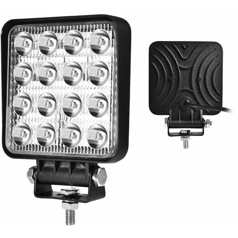 Carré phare de travail led 12-24V 48W 6500K IP67 lampe de travail led Rampe Phares Longue Portee Spot feux de travail pour Camion Tracteur Offroad Voiture Tout-Terrain SUV feu antibrouillard