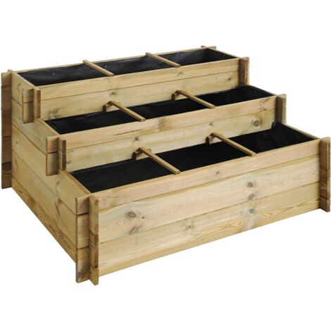 Cerland – Carré potager sur pied 3 étages 120 x 100 x 54 cm – Pin sylvestre traité autoclave – 9 cases pour légumes et aromates – Assemblage facile