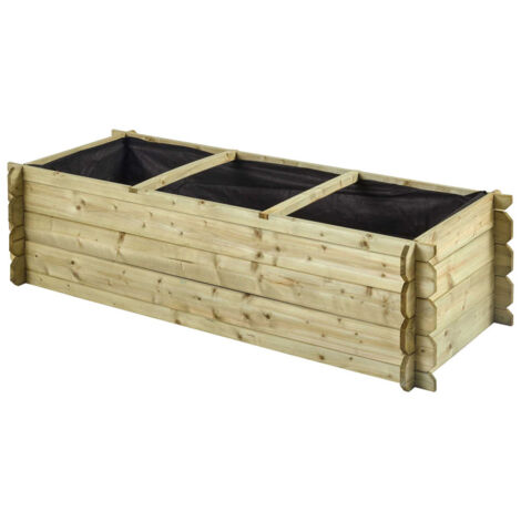 Cerland – Carré potager en bois 214L – 3 compartiments – Pin sylvestre traité autoclave – Dimensions 140x60x36 cm – Feutre géotextile inclus