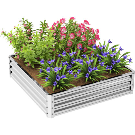 Carré potager avec structure en acier 120 x 120 x 30 cm, bac de plantation robuste, argenté