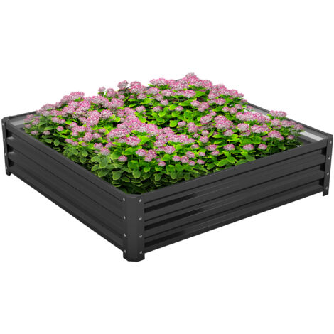 Carré potager avec structure en acier 120 x 120 x 30 cm, bac de plantation robuste, gris