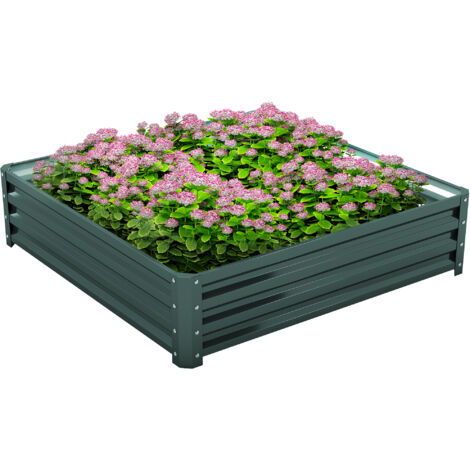Carré potager avec structure en acier 120 x 120 x 30 cm, bac de plantation robuste, vert