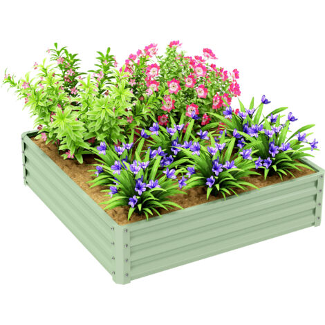 Carré potager avec structure en acier 120 x 120 x 30 cm, bac de plantation robuste, vert