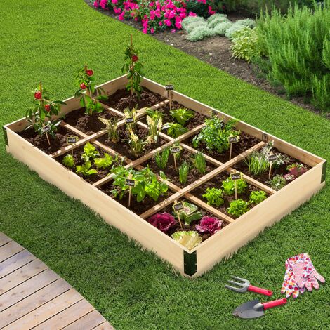 Carré potager de jardin 12 compartiments en bois 115 x 80 CM - Bois-clair