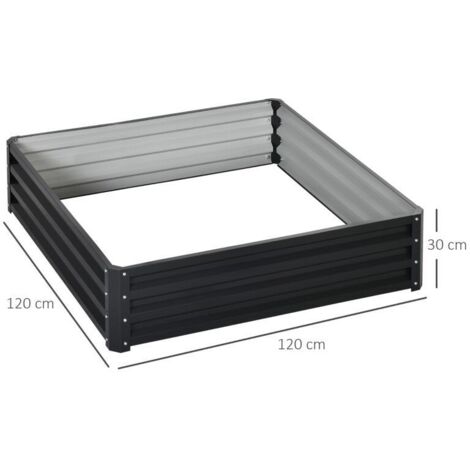 Carré potager de jardin acier galvanisée 120 x 120 x 30 cm gris
