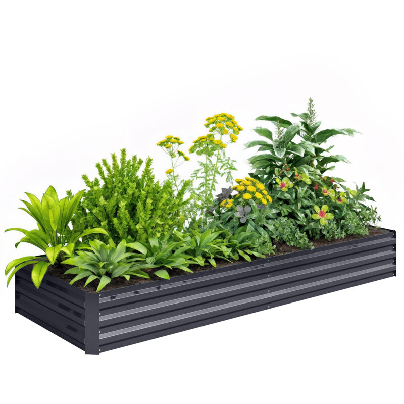 Carré potager de jardin dim. 241L x 90l x 30H cm tôle d'acier ondulée gris foncé