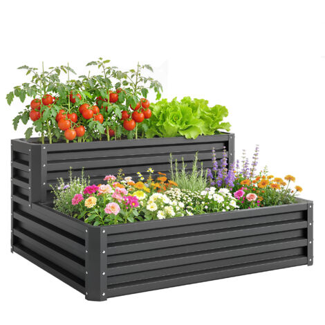 Carré potager de jardin fond ouvert 2 étages pour herbes légumes fruits fleurs 120 x 101 x 58 cm gris foncé