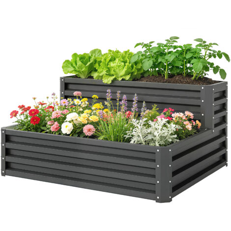 Carré potager de jardin fond ouvert 2 étages pour herbes légumes fruits fleurs 120 x 101 x 58 cm gris foncé