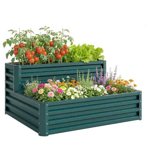 Carré potager de jardin fond ouvert 2 étages pour herbes légumes fruits fleurs 120 x 101 x 58 cm vert