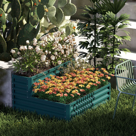 Carré potager de jardin fond ouvert 2 étages pour herbes légumes fruits fleurs 120 x 101 x 58 cm vert