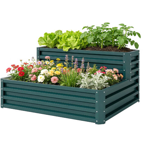 Carré potager de jardin fond ouvert 2 étages pour herbes légumes fruits fleurs 120 x 101 x 58 cm vert