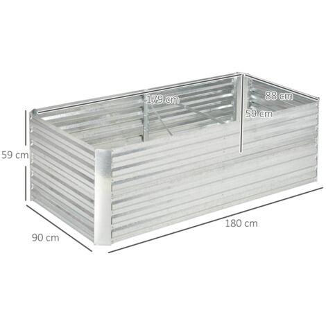 Carré potager de jardin rectangulaire tubes de renforcement acier galvanisé 180 x 90 x 59 cm