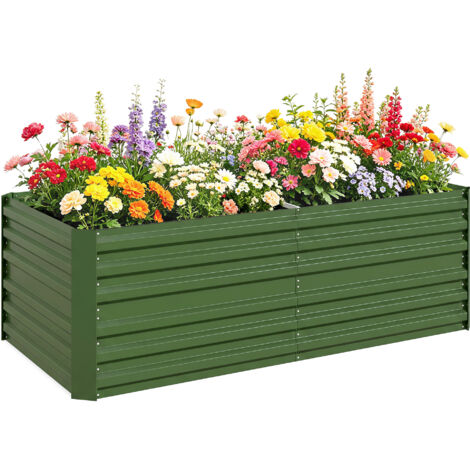 Carré potager de jardin rectangulaire tubes de renforcement acier galvanisé 180 x 90 x 59 cm