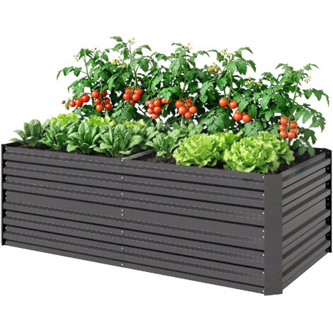 Carré potager de jardin rectangulaire tubes de renforcement acier galvanisé 180 x 90 x 59 cm