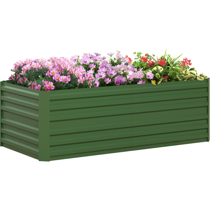 Carré potager de jardin renforcé - dim. 180L x 90l x 59H cm - tôle d'acier ondulée galvanisée vert
