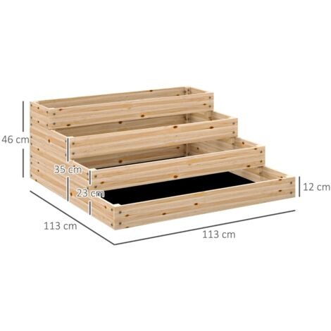 Carré potager de jardin sans fond 4 étages pour herbes légumes fruits fleurs 113 x 113 x 46 cm bois naturel
