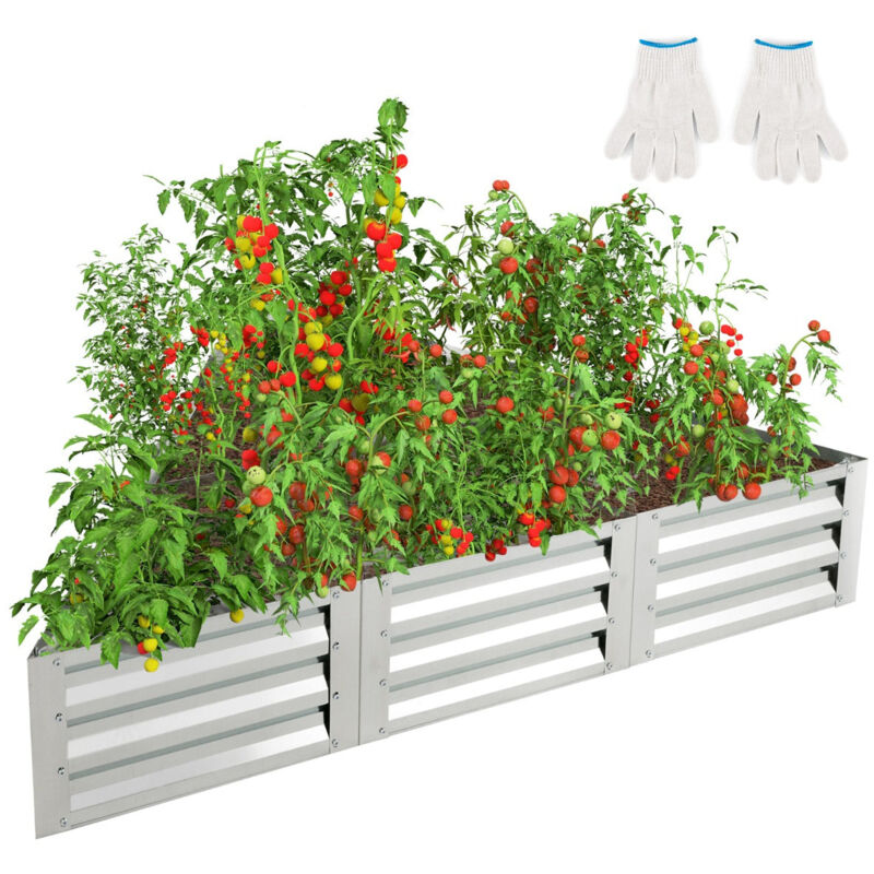 Carré potager de jardin triangulaire en fer galvanisé avec 6 espaces 150 x 150 x 30 cm jardinière surélevée avec base ouverte