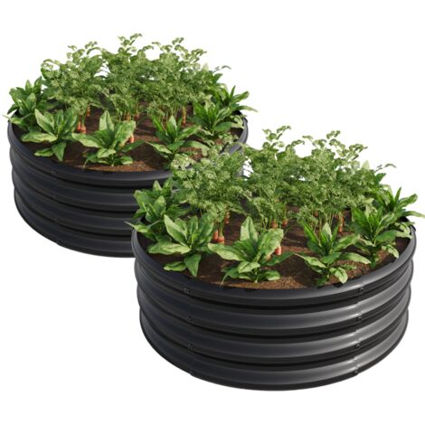 Carré-Potager-Élevé-Métal-Galvanisé-Lot-de-2-Jardinières-Intégrées-Forme-Ronde-Légumes-Fruits-Fleurs-120x120x30(cm)