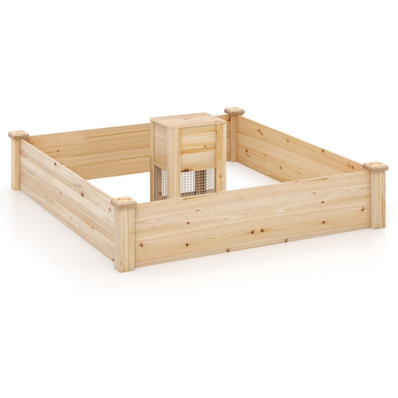 Carré potager en bois de sapin 124 x 124 x 25,5 cm bac à compost base ouverte peinture diy fruits fleurs légumes naturel