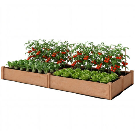 Carré Potager en Bois Lit de Jardin Surélevé 4 Zones de Culture Fond Ouvert Montage sans Outil 234x109x25cm Marron Clair