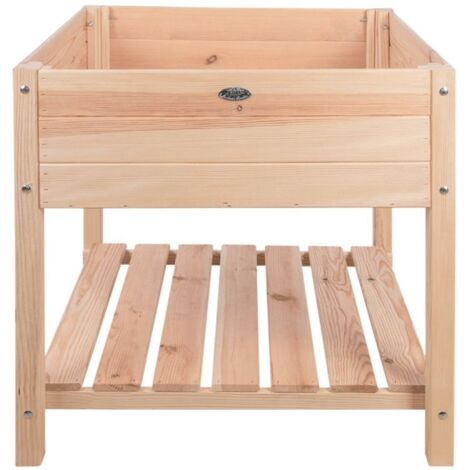 Esschert Design – Carré potager en bois de pin XL 78,8x78,8x78 cm – Volume 133L – Acier inoxydable – Beige