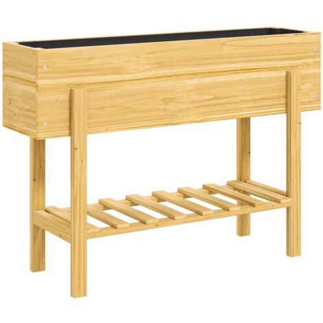 Carré potager en bois surélevé avec étagère et bac intégré-résistant aux intempéries-100x30x70,5cm