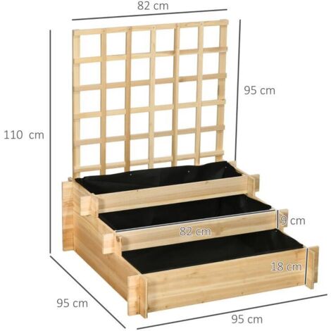 Carré potager jardinière à 3 étages avec treillis lit surélevé en bois pour plantes grimpantes légumes fleurs naturel