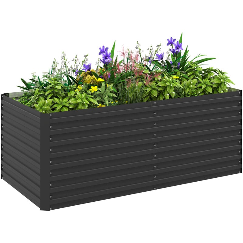 Carré potager jardinière dim. 160L x 80l x 60H cm tôle d'acier ondulée anthracite