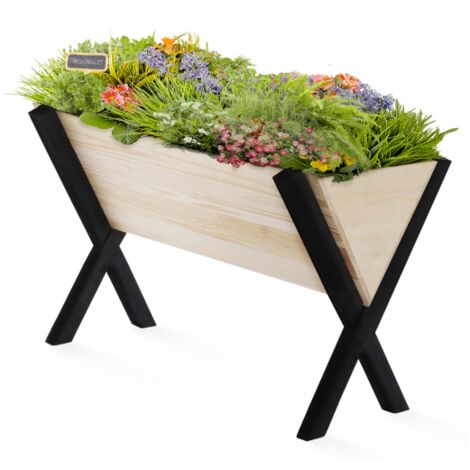 Carré potager PADY jardinière sur pieds bois et noir balcon et terrasse - Bois clair