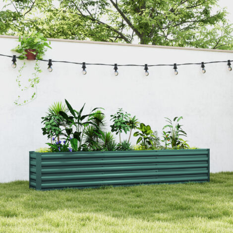 Carré potager potager surélevé en acier galvanisé barres de soutien et plaques d'angle fond ouvert 240 x 40 x 45 cm vert