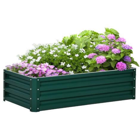 Carré potager rectangulaire en acier ondulé vert foncé 120x60x30 cm